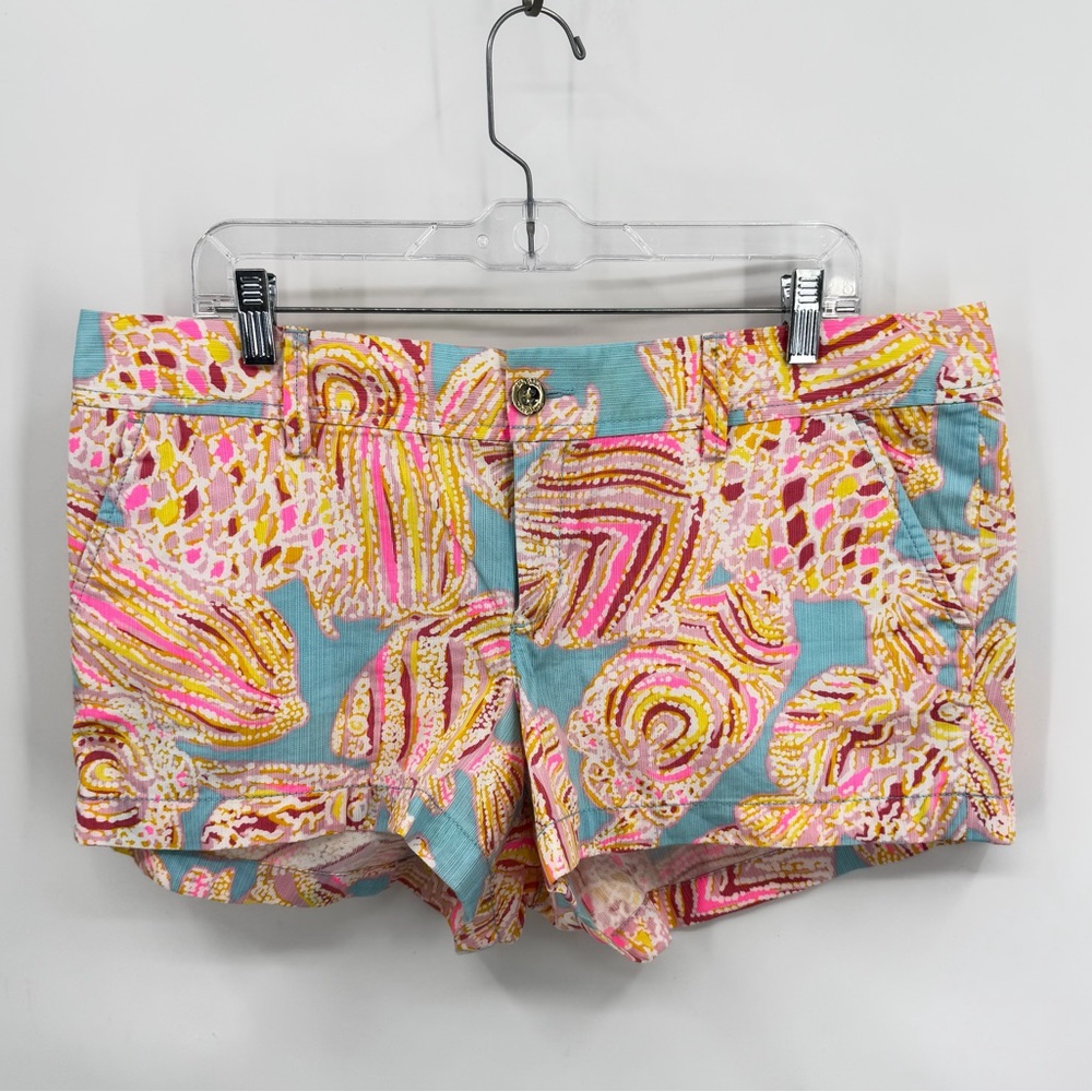Lilly Pulitzer The Walsh Short Cotton Aqua Blue, Tan, Pink Size 14